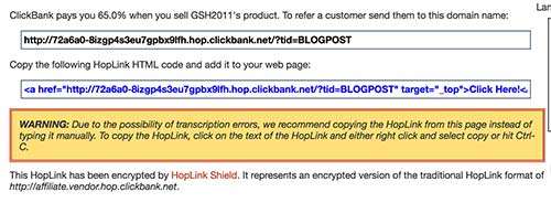 clickbank hoplink example screenshot